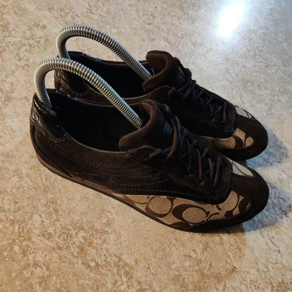 Coach Shoes Womens 6.5 M Kodie Signature Casual Sneakers Brown Suede Lace Up - Picture 3 of 8